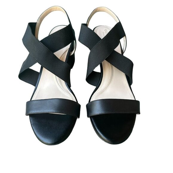 Cole Haan Strap Sandals Grand Aniston Leather Black  Elastic Women's Sz 10 B EUC - Picture 2 of 11